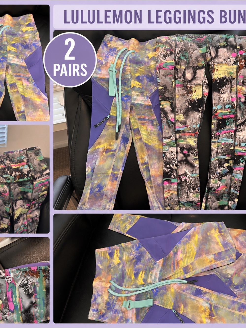 lululemon athletica Kids' Purple & Multicolor Abstract Leggings Duo